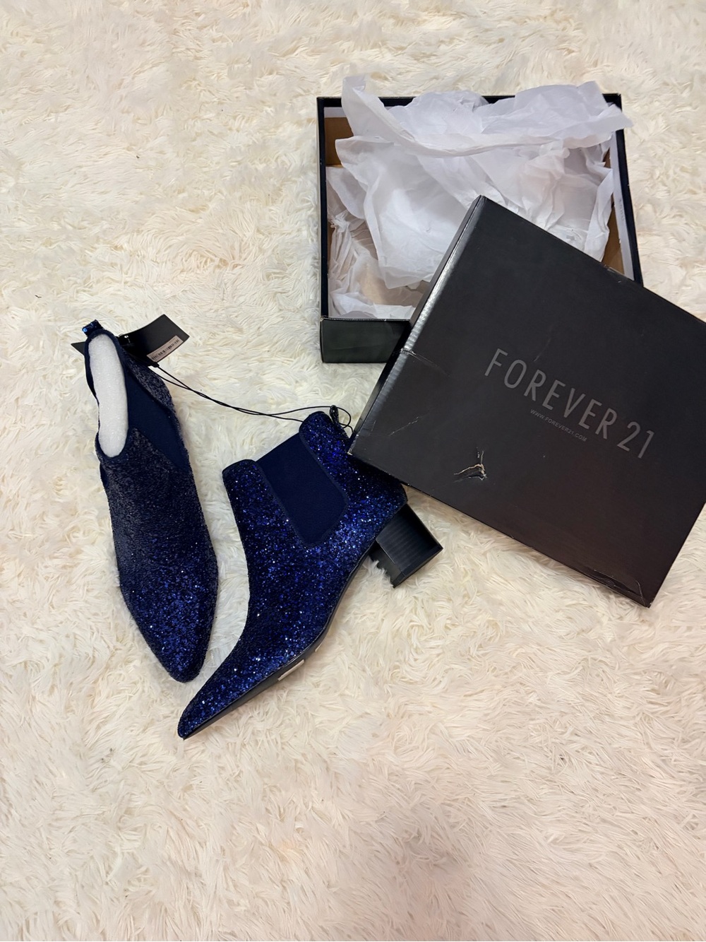 Forever 21 Navy Blue Glitter Chelsea Ankle Boots - Picture 5 of 8
